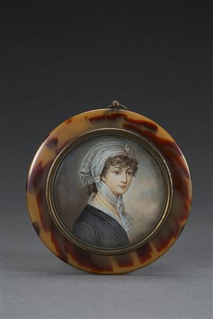 Maestro del sec. XIX "Ritratto di donna con cuffia" miniatura tonda (diam...