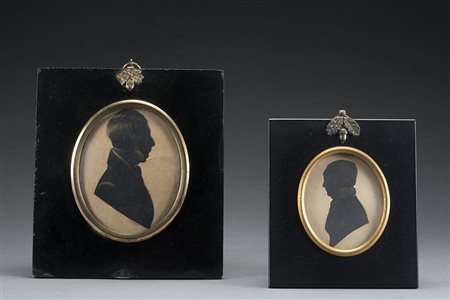 Scuola inglese del sec. XIX lotto composto da due silhouette in cornici...