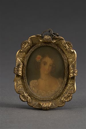 Scuola del sec. XIX "Ritratto di fanciulla" miniatura ovale su avorio (cm 3x...