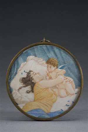 Scuola del sec. XX "Scena allegorica" miniatura tonda su avorio (diam 8,5)...