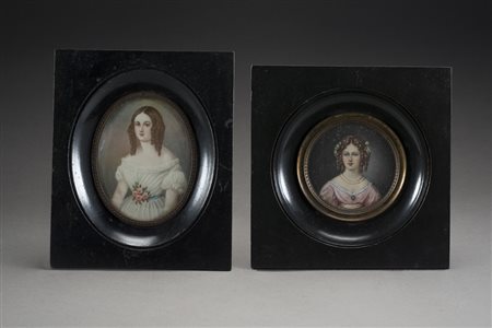 Lotto composto da due miniature raffiguranti gentildonne. In cornici