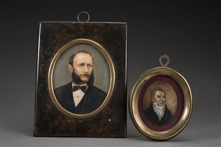 Lotto composto da due miniature del sec. XIX raffiguranti Alberto Mario e...