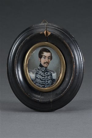 Maestro del sec. XIX "Ritratto di ufficiale "miniatura ovale (cm 4x3) In...