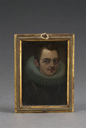 Scuola del sec. XVII "Ritratto di uomo con gorgiera" miniatura su rame (cm...