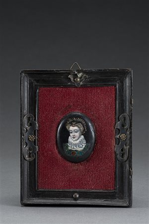 Scuola del sec. XVII "Ritratto di Elisabetta I d'Inghilterra" placca ovale in...