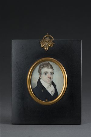 Maestro del sec. XIX "Ritratto di gentiluomo in cappotto blu " miniatura...