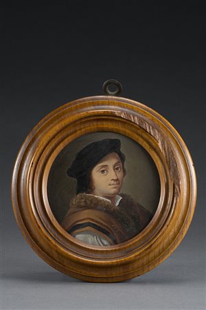 Scuola dell'inizio del sec. XX "Ritratto di uomo con cappello" miniatura...