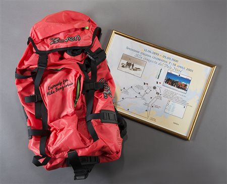 Lotto composto da uno zaino da escursione arancione fluorescente con dedica...