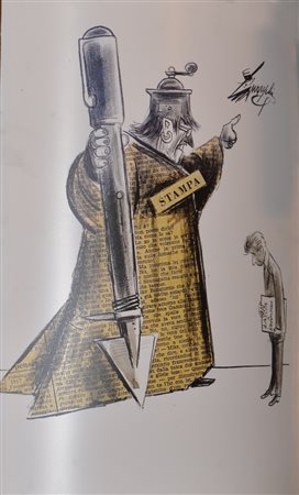 Vignetta Caricaturale con Mike davanti alla Stampa