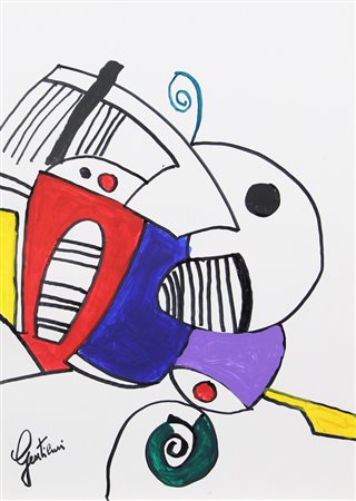 Aldo Gentilini, Senza titolo, tecnica mista su cartoncino, cm. 70x50, firmata...