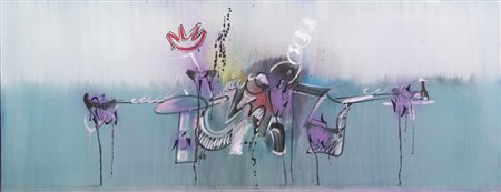 Sergio Dangelo, La Pioggia Verticale, 2005, acrilico su tela, cm. 50x125,...