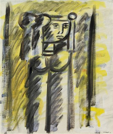 Xante Battaglia, Figura Arcaica, 1973, olio su tela, cm. 60x50, firmato in...