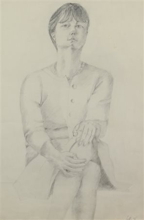 Bruno Saetti, Ritratto, 1956, matita su carta, cm. 63x43, firmata e datata in...