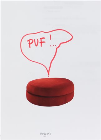 Bruno Munari, Puf!, 1999, collage e pennarello su carta, cm. 30x21, firmato...
