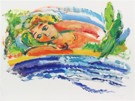 Mimmo Germanà, Senza titolo, 1989, olio su carta, cm. 57x76,5, firmato e...