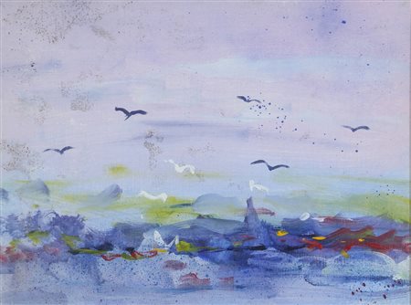 Ernesto Treccani, Marina, olio su tela, cm. 30x40, firmato al retro,...