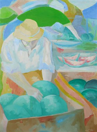 Leonardo Lo Staino, Venditore di Cocomeri, olio su tela, cm. 70x50, firmato...