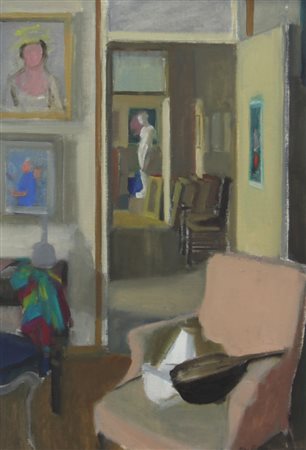 Ugo Vittore Bartolini, Interno di Studio, 1973, olio su tela, cm. 70x50,...