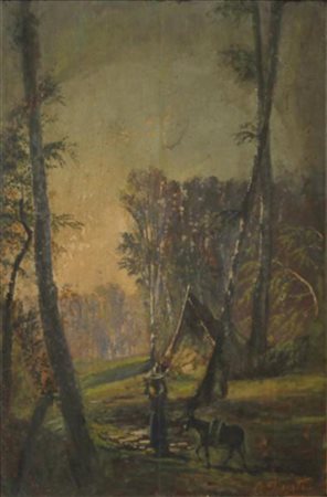 Agostino Fossati, Bosco, olio su tavola, cm. 48x35, firmato in basso a destra"