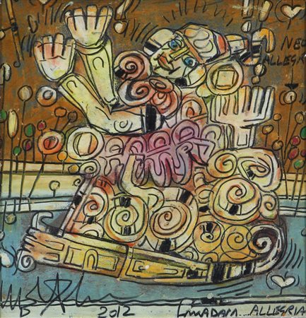 Martino Delego, Allegria, 2012, tecnica mista su carta, cm. 20x19, firmata e...