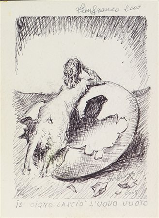 Lanfranco, Il Cigno Lasciò l'Uovo Vuoto, 2000, biro su cartoncino, cm....