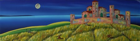 Paolo Da Norcia, Notturno, 2001, olio su tela, cm. 30x100, firmato in basso a...