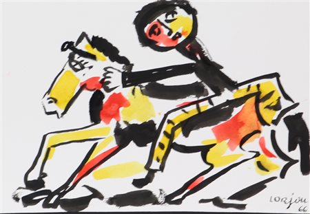 Bernard Lorjou, Senza titolo, 1966, tecnica mista su carta, cm. 14,5x21,...