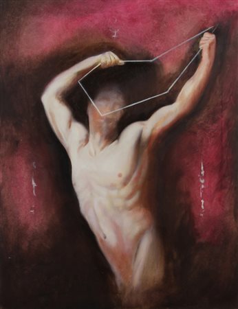 Alberto Martini, Catena, 2001, olio su tela, cm. 59x44, firmato, intitolato e...