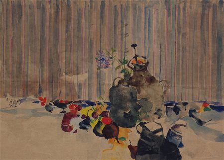 Roberto Pasteris, Natura Morta con Lillà, 1981, acquerello su carta, cm....