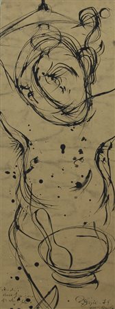 Pietro Bisio, Studio per Crocefissione, 1978, china su carta, cm. 80x29,...