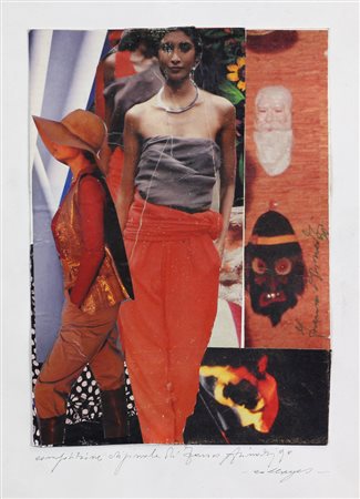 Franco Asinari, Senza titolo, 1990, collage su carta, cm. 30x22, firmato e...