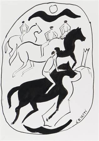 Giuseppe Cesetti, Senza titolo, china su carta, cm. 21x14,5, firmata in basso...