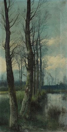 Henry Markà, Paesaggio, olio su tela, cm. 48,5x25, firmato in basso a destra