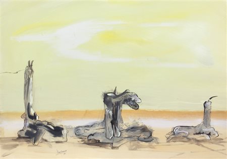 Gaston Orellana, Senza titolo, 1970, tempera su carta, cm. 50x70, firmata e...