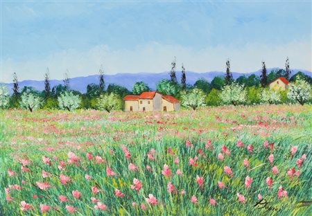 Ignoto, Paesaggio, olio su faesite, cm. 50x70, firmato “Soffici P.” in basso...