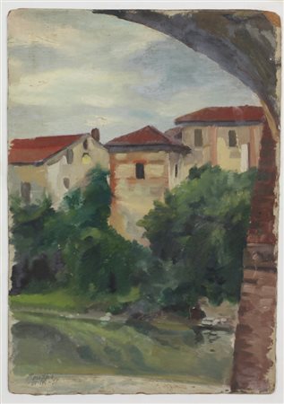 Ignoto, Scorcio di Paese, 1931, olio su cartone, cm. 45x31,5, firmato...