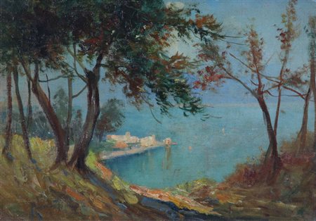 Oscar Ricciardi, Paesaggio, olio su tela, cm. 25x35, firmato in basso a sinistra