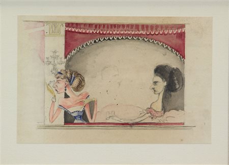 Anonimo, A Teatro, tecnica mista su carta, cm. 11x16