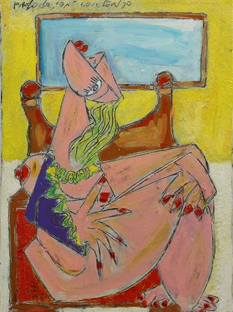 Paolo Da San Lorenzo, Solange, 1990, tecnica mista su tela, cm. 70x50,...