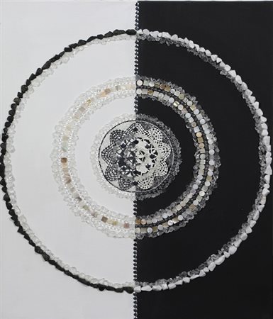 Zanuso Giorgia, Opposti, 2015, applicazioni di pietre e altri materiali su...