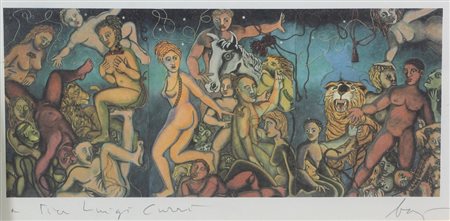 Enrico Baj, Senza titolo, litografia su carta, cm. 30x53, firmata in basso a...