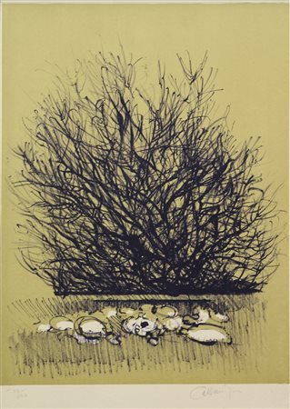 Giancarlo Cazzaniga, Senza titolo, litografia su carta, cm. 35x25, es....