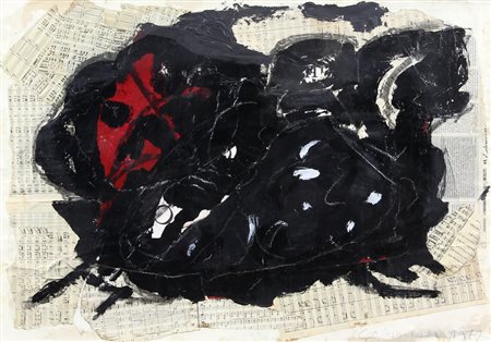 Arturo Carmassi, Senza titolo, 1977, tecnica mista e collage su tavola, cm....