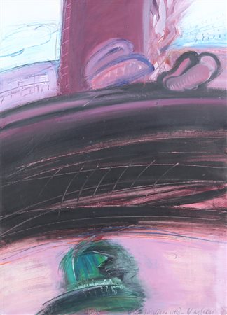 Tino Vaglieri, Confine della Città, olio su carta, cm. 70x50, firmato e...