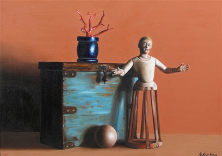 Antonio Sciacca, Senza titolo, 2000, olio su tela, cm. 50x70, firmato in...