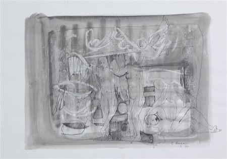 Ezio Barni, Senza titolo, 1970, china e china acquerellata su carta, cm....