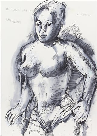 Dario Fo, Da Mille e una Notte. Sharazade, 2010, tecnica mista su carta, cm....