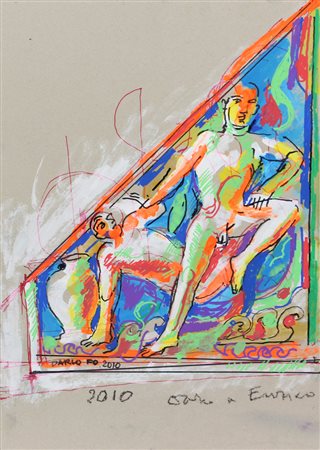 Dario Fo, Disegno Preparatorio per Vela di Terzo, 2010, tecnica mista su...