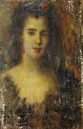 Tranquillo Cremona, Figura, olio su tavola, cm. 55x42, timbro in ceralacca al...