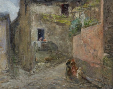 Stefano Bersani, Scorcio di Paese, olio su tela, cm. 26x33, firmato in basso...